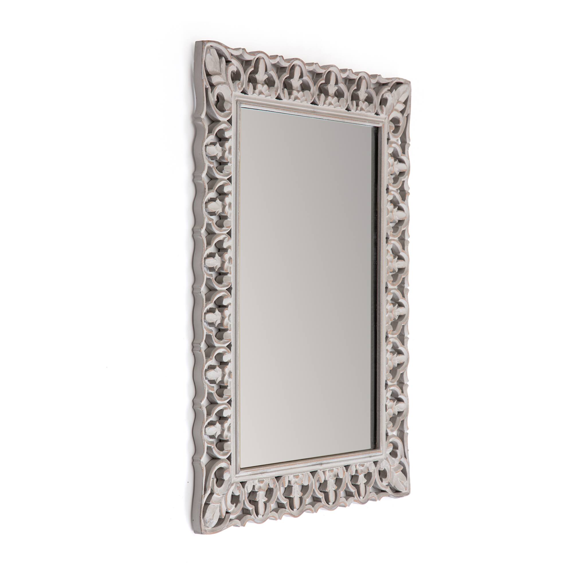 Habitat Calie 25" Distressed Gray Mirror with Carved Botanical Frame